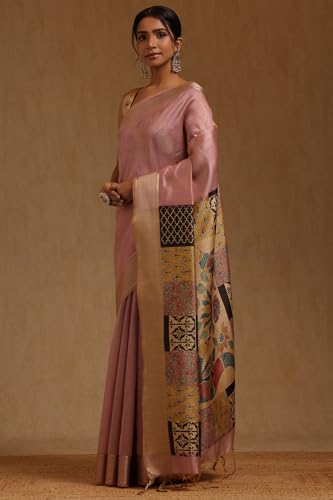 Soch Womens Purple Tussar Floral Zari Woven Saree