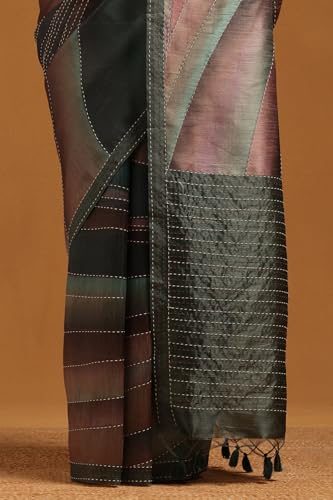Soch Womens Green Tussar Abstract Saree With Hand Embroidery