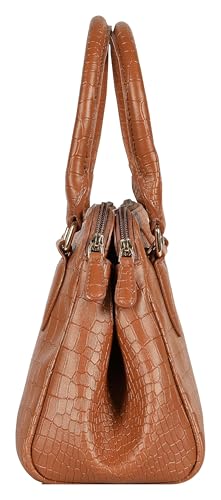 eske Mira Vegan Leather Handbag, Animal Print Pattern, Dual Compartment, Detachable Sling Strap (Tan)