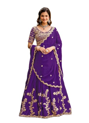 JIHU CULTURE Zari Sequence Embroidery Work Semi Sttiched Lehenga Choli For Women's.