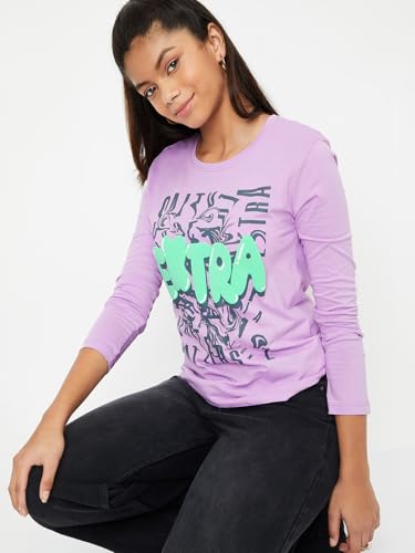 Max Girls Graphic Printed T-Shirt, Purple,12-14 Y