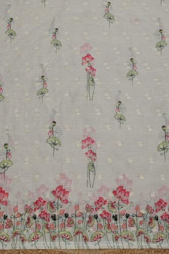 Soch Womens Cream Kota Floral Print Unstitched Dress Material With Zari Woven