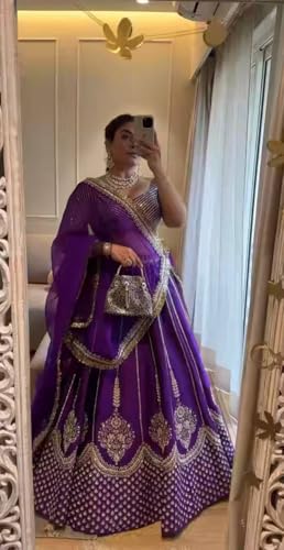 Forteo Fashion Wedding Embroidered Lehenga Choli, Purple with Silver Work, Heavy chinnon Work // Free size lahegha choli