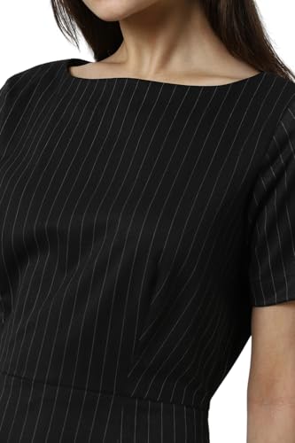 Women Black Stripe Knee Length Formal Dress