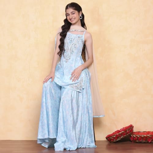 Biba Girl's Viscose Kurta Set (KWBOHEMIA6372SS25AQU_Aqua