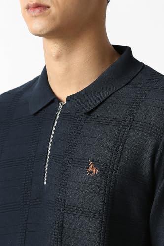 Men Navy Textured Sweater