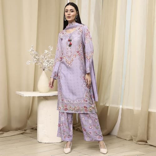 Biba Women Purple Modal Blend Straight Suit Set_34