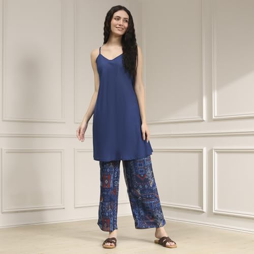 Biba Women's Polyester Kurta Set (VINWIN30555AW25BLU_Blue