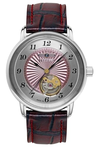 Zeppelin Woman’s Automatic Watch with Open Heart and Leather Strap