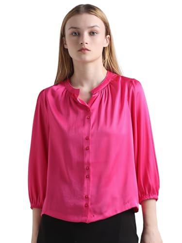 ONLY Women Solid Polyester Pink Shirt