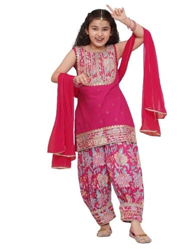 Bitiya by Bhama Girls Yoke Design Pure Cotton Straight Kurta With Salwar & Dupatta(TKS225_13-14y)