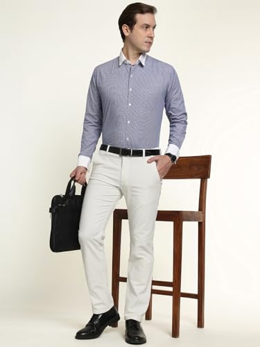 Hancock Men Cotton Solid Slim Fit Trousers White Size 38, Soft Breathable Fabric for All Day wear, smart fit for Everyday Styling, Durable Fabric with a Tailored Finish