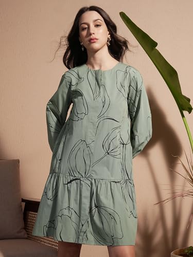 Vishudh Women Sleeveless Round Neck Dress VVa1000067 Green XL