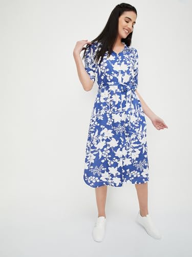 Max Women Printed Shirt Midi Dress (Mddrs41027Blue)_L