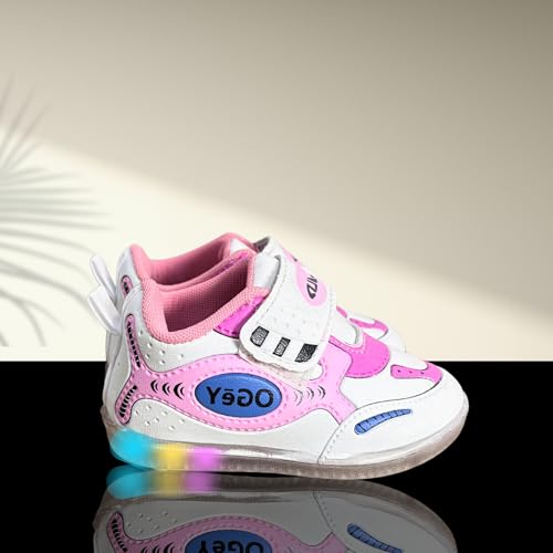 Gigahertz Light-Up Toddler Sneakers for Girls – Pink & White LED Shoes with Velcro Strap | Comfortable Non-Slip Kids Running Shoes (PINK, UK Footwear Size System, Toddler, Age Range, Medium, 6 Months, 9 Months)