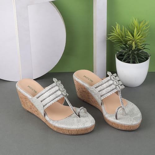 Mochi Women's Dark Beige Fashionable Wedge Heel Sandal UK/2 EU/34(34-30)