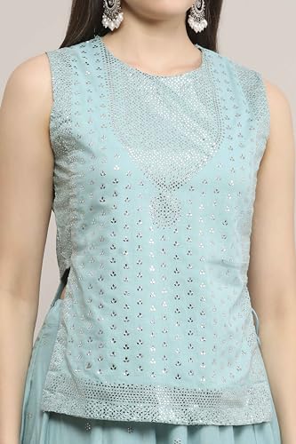 Biba Women Powder Blue Cotton Printed Lehenga Set_36