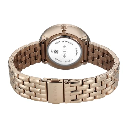 Titan NEO 12 Quartz 3 Hands Round White Dial, Rose Gold Strap Watch for Women - 2784WM02