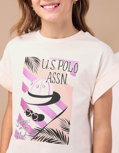 U.S. POLO ASSN. Kids Regular fit Cotton Graphic Short Sleeves Round Neck T-Shirts (UGTSH0441_Purple_13-14Y)