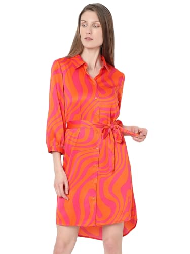 VERO MODA Women Abstract Print Orange Polyester Mini Length Regular Fit Dress