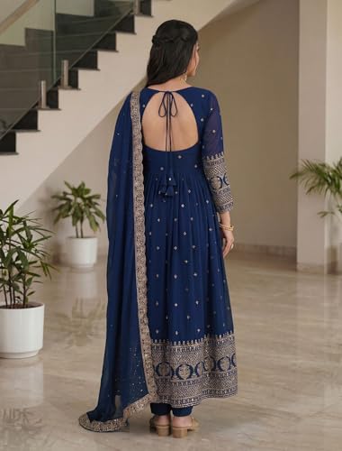 Leeli Peeri Designer Women's Vichitra Silk Sequence Work Anarkali Kurta with Trouser and Dupatta