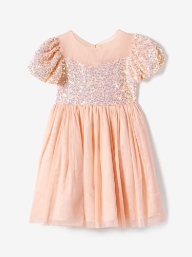 nauti nati Polyester Nautinati Girls' Round Neck Embellished Party Dress Knee-Length Casual NN321-524_Peach