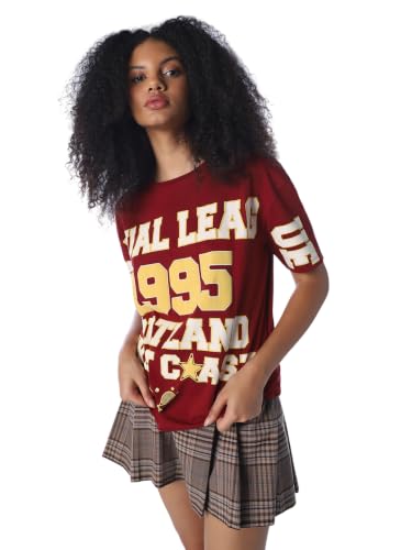 ONLY Women's Typographic Relaxed Fit Red T-Shirt