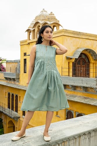 MIORAH Ethnic Dress for Women & Girls, Traditional Zari Tissue One-Piece Dress for Women’s, Stylish Half Dress for Parties, Functions and Festivals, Mini Dress (Colour- Powder Blue, Size- 2XL)