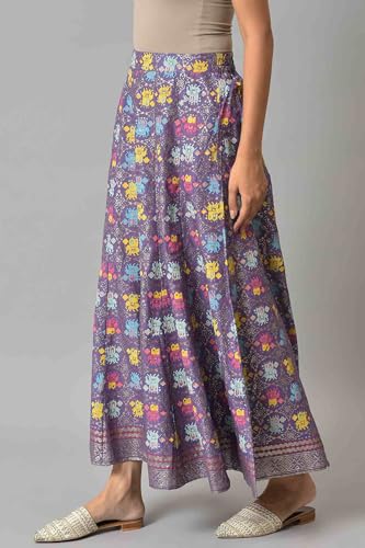 W for Woman Cotton Purple Printed Flared Culottes Divided Skirt