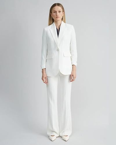 OFFICE PURPLE Women's Cotton Blend Solid Blazer & Pant Set with Camisole | Formal 3-Piece Set (White, XL)