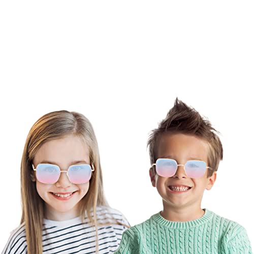 SPIKY Unisex Kids Rectangular Sunglass With Protective Case Gold Frame Blue & Pink Lens, Free Size - (Pack of 1)