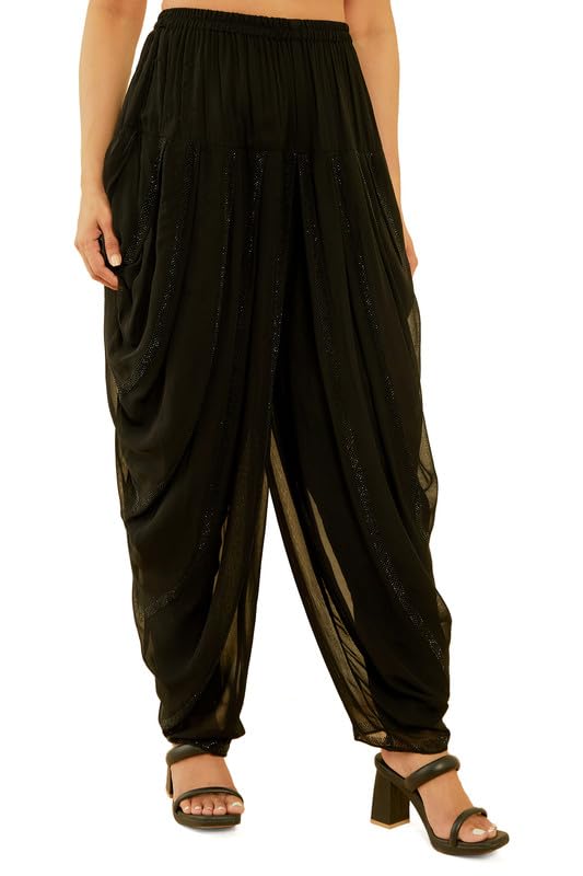 Soch Womens Black Embellished Georgette Suit Set with Dupatta