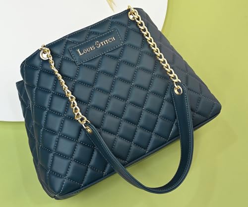 LOUIS STITCH Stylish Dark Blue Handbag for Women | Multi Pocket Ladies Satchel Handbag for Travel, Office, College | LDB-12-CUSBDB
