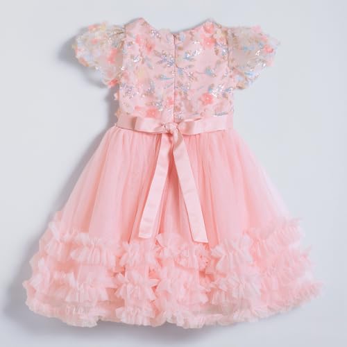 Hopscotch Girls Pink Short Sleeves Sequin Embellished Dress for Age (12-24 Months)