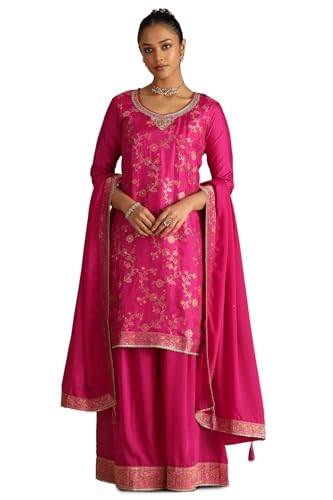 Soch Women's Viscose Blend Kurta Set (EWS5CD22094_Fuchsia