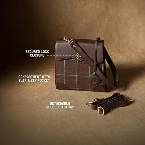 Theater Peggy Satchel Bag for Women | Vintage Structured Crossbody Handbag | Faux Leather & Tweed Panel with Turn Lock Closure | Classic Medium Shoulder Purse