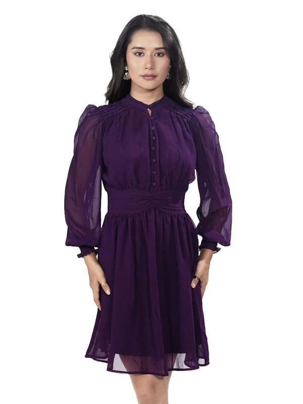 Zink London Women's Purple Solid Short Dress