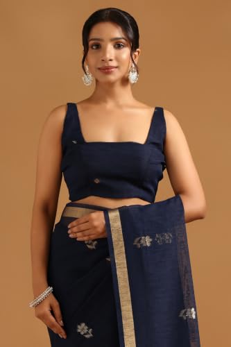 Soch Womens Navy Blue Organza Botanical Zari Woven Saree