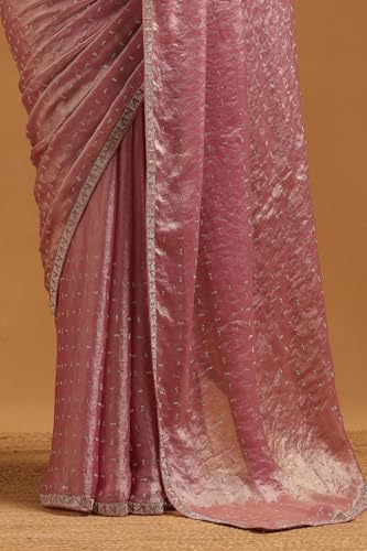 Soch Womens Purple Organza Embellished Saree With Stone Work