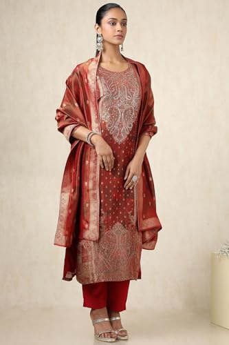 Soch Women's Dola Silk Salwar Suit Set (EWS5CD21718_Maroon_M)