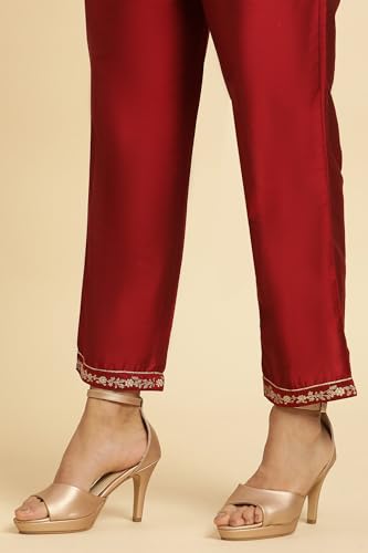 W for Woman Dark Red Zari Embroidered Festive Kurta, Pant and Dupatta Set_24AUWS10267-220298_XL