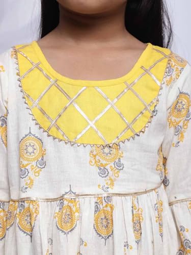 superminis Baby Girls Cotton Sanganeri Printed Kurti with Colorful Sharara Co-ord Set Dress (18-24 Months, Yellow)