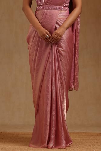 Soch Womens Blush Pink Organza Solid Ready To Wear Saree