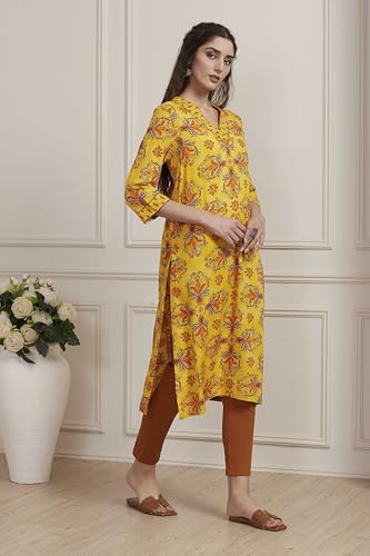 Biba Women Yellow Viscose Rayon Straight Kurta_46