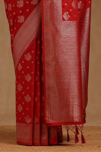 Soch Womens Deep Red Viscose Silk Zari Woven Saree