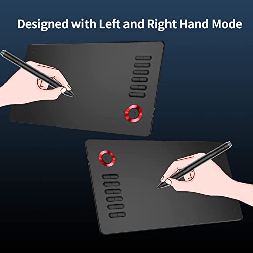 VEIKK A15PRO Graphic Drawing Pen Tablet 10 * 6 inch with 12 Hotkeys and a Quick Dial Support Windows, Mac, Linux, Tilt Pressure (8192 Level Pressure Battery -Free Stylus) (Red)