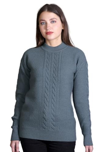 GODFREY Women Acrylic Blend Turtle Neck Sweaters Smoke Green, Large