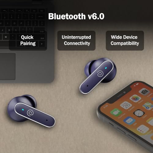pTron Bassbuds Eon in-Ear TWS Earbuds w/ 13mm Drivers, 45Hrs Playtime, Dual HD Mic & TruTalk AI-ENC Calls, Custom EQ, Mobile App, Bluetooth v6.0 Headphones,Voice Assist., Type C Charging & IPX5 (Blue)