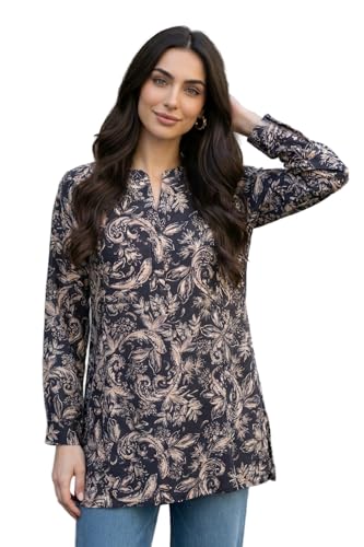 W for Woman Navy Blue Block Paisley Printed Straight Tunic - (W31492-127117-S)