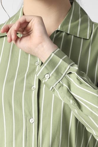 Women Olive Stripe Formal Dress